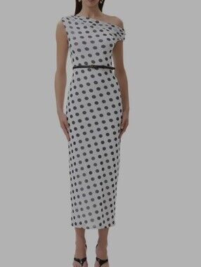 AFRM Polka Dot One-Shoulder Midi Dress - White & Black